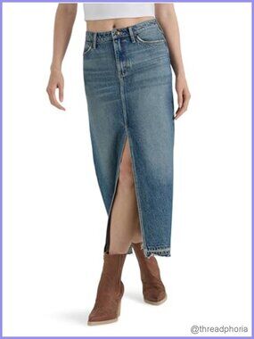 Wrangler Women's Denim Maxi Skirt with Front Split High Rise Cotton